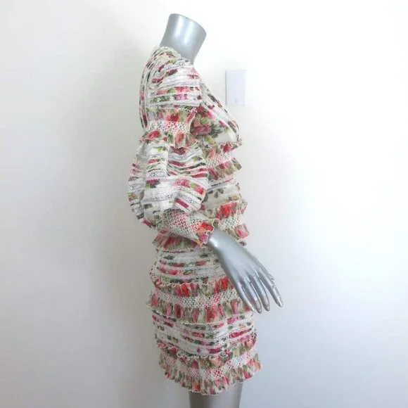 Zimmermann Billows Smocked Mini Dress White Floral Print Linen-Silk Size 1 - Picture 4 of 8